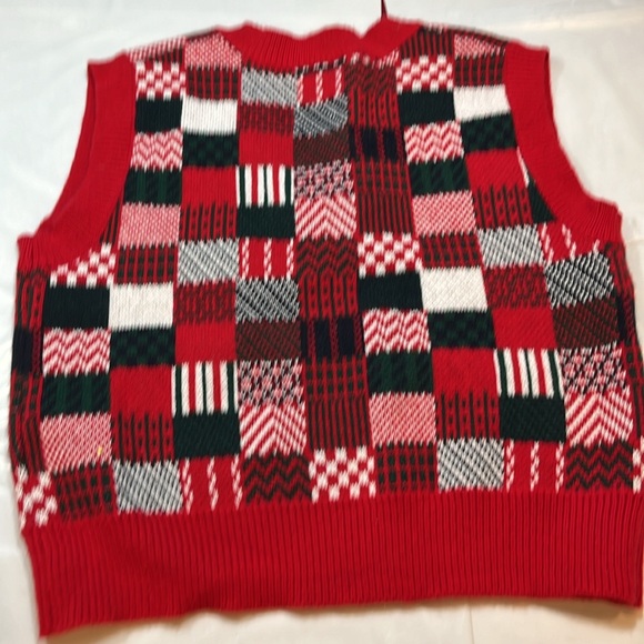 PATCHWORK knit MIX VEST RED GREEN WHITE Christmas holiday sweater PULLOVER NEW L - Picture 10 of 12